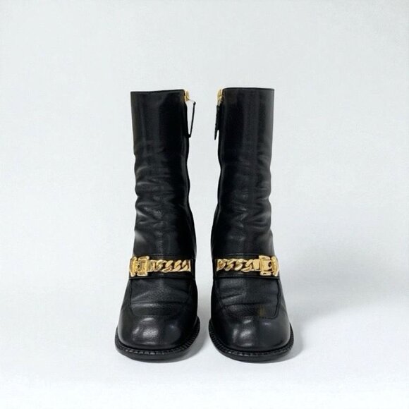 Gucci Boots Short Boots Shoes Leather Black Gold Chain Belt main image 9